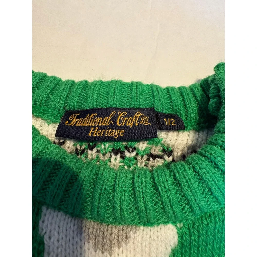Traditional Craft Heritage Kids GreenSheep Knit Sweater Button Shoulder Size 1/2